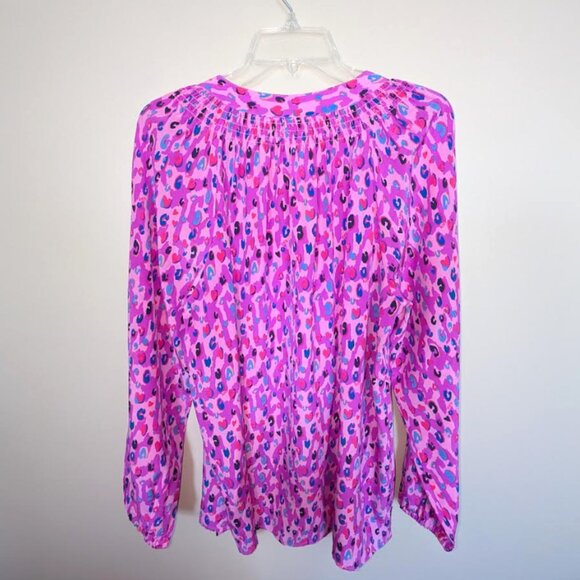 NWT Lilly Pulitzer Silk Long Sleeve Elsa Top Wild Fuchsia Spotted In Love Pink - Picture 7 of 9